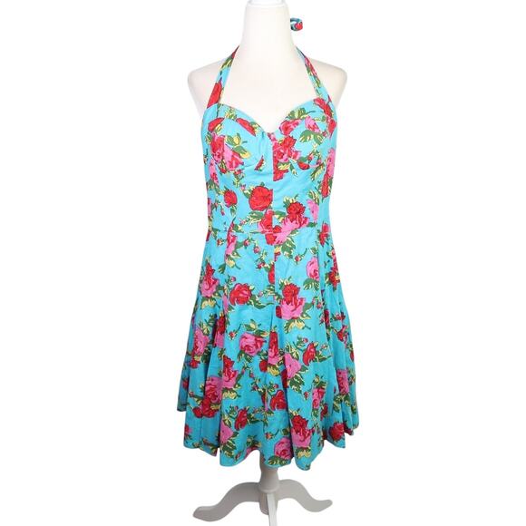 Betsey Johnson Blue and Red Floral Halter Mini Dress 14